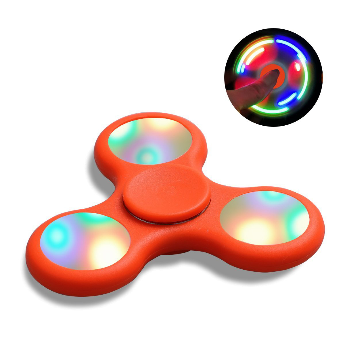LED LIGHT UP Push Button Switch Fidget Spinner Stress Reducer TOY (Orange)